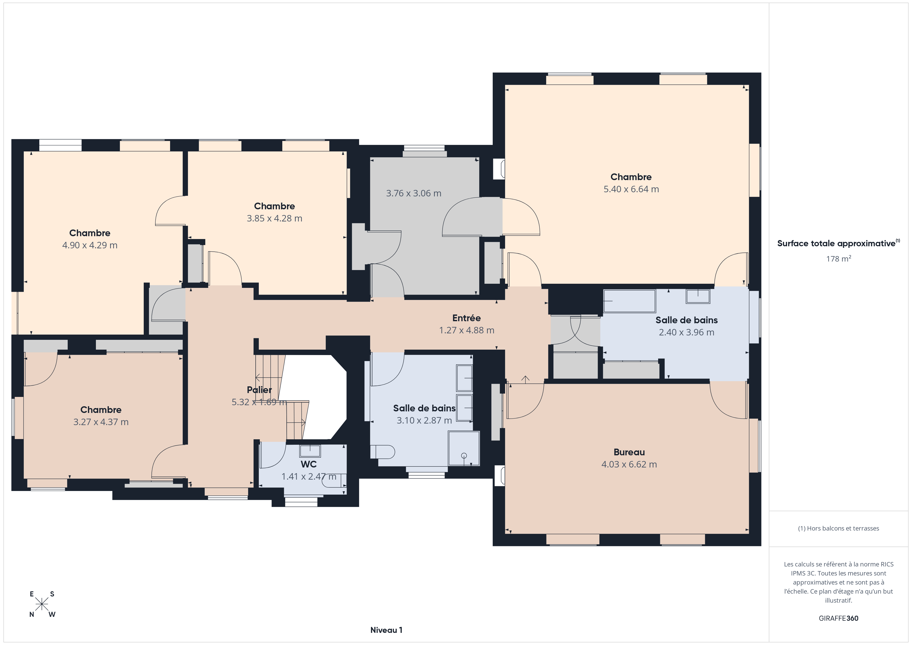 Plan 1er étage (bâtiment principal), Domaine de Duillier