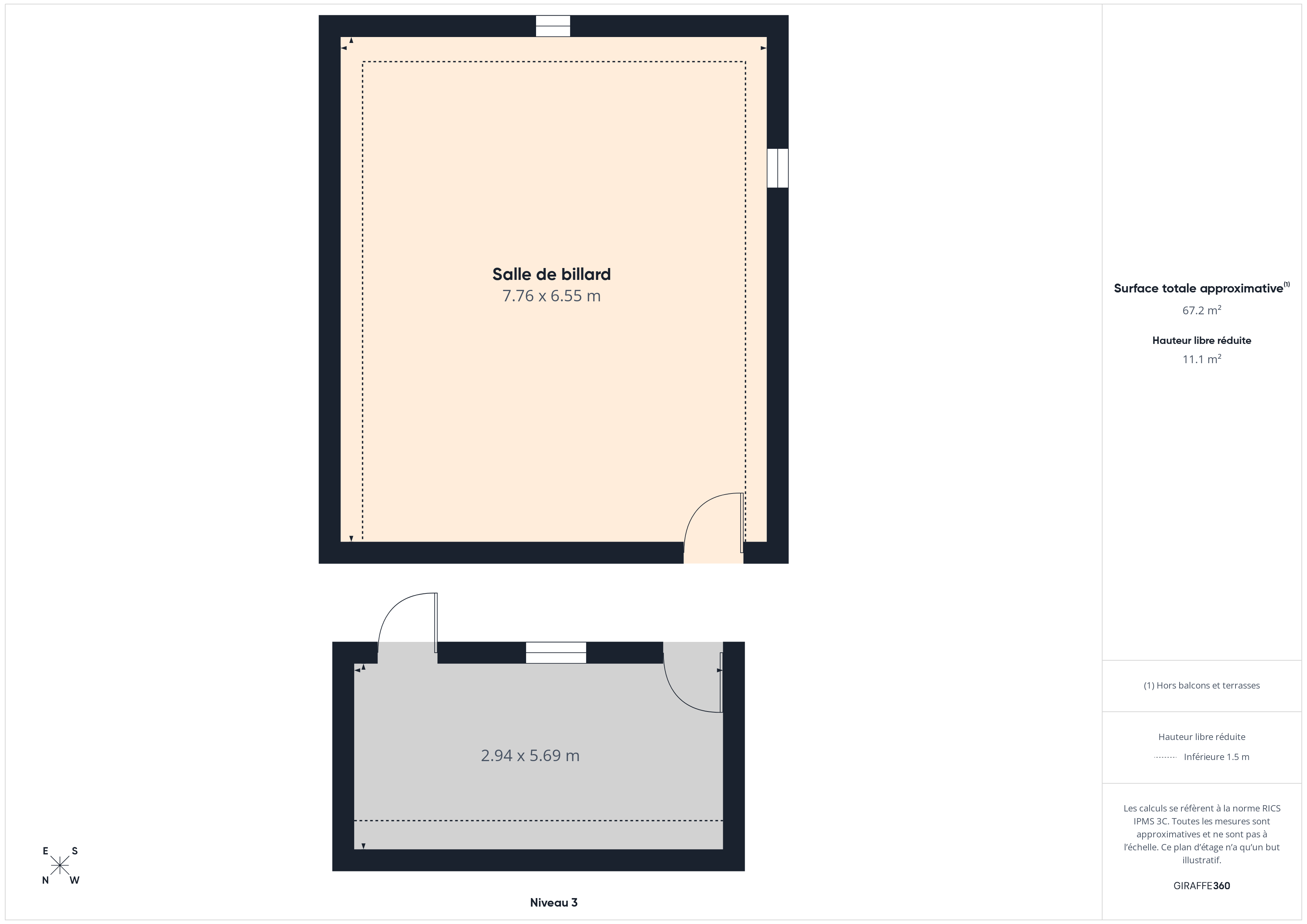 Plan 3e étage (bâtiment principal), Domaine de Duillier